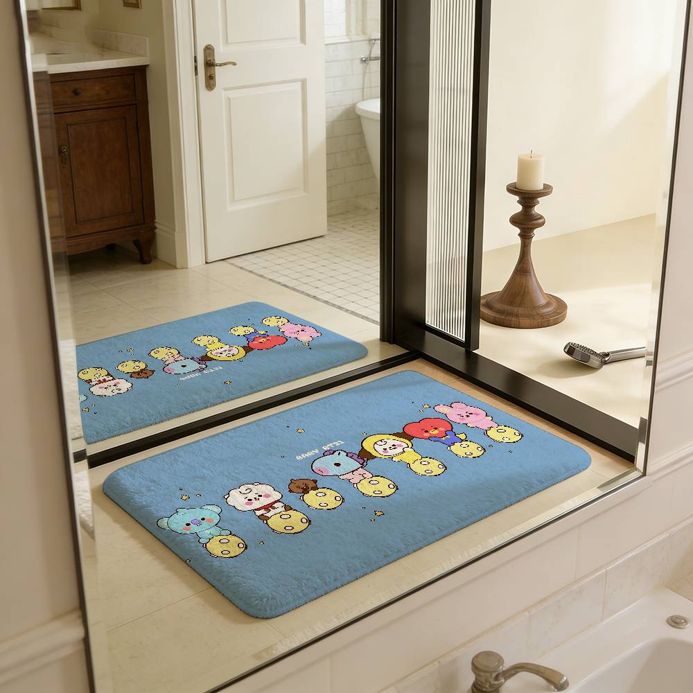 Cute B-b-bt21-es Bathroom Mat Anti-slip Absorb Water Long Strip Cushion Bedroon Mat Welcome Doormat