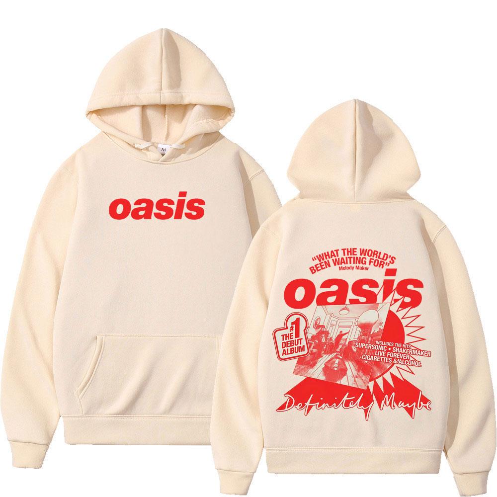Logo zespołu Oasis Bluza z kapturem z nadrukiem Harajuku dla mężczyzn Moda Pulowery z długim rękawem Oversize Luźna Hip-hop Odzież sportowa Prezent dla fanów