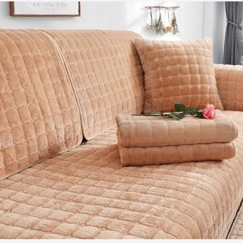 Solid Color Non-slip Sofa Cover Thickened Soft Plush Sofa Cushion Towel for Living Room Furniture Decoration