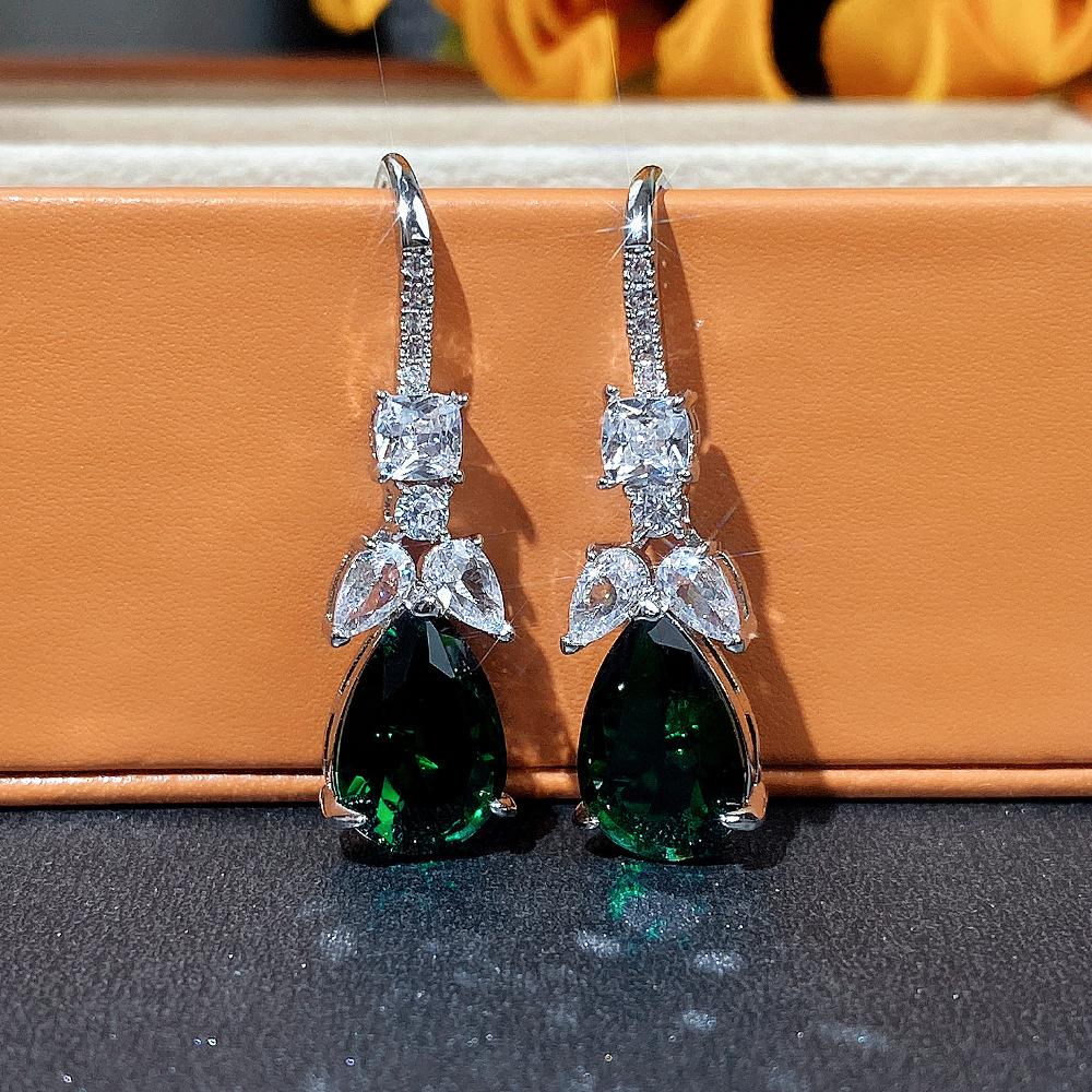 Earrings, Luxury Fashion Emerald Zircon Earrings, Retro Water Drop Pear-Shaped Earrings.