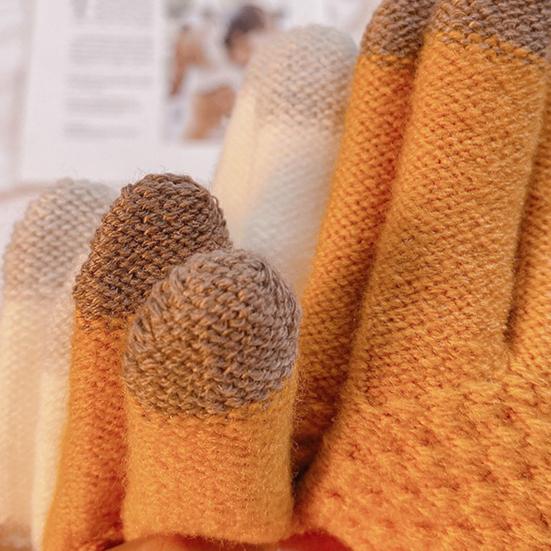 Gestrickte Touchscreen-Handschuhe Einfarbig Dehnbar Warme Handschuhe mit Rippbündchen Unisex Verdickte Winterstrickhandschuhe
