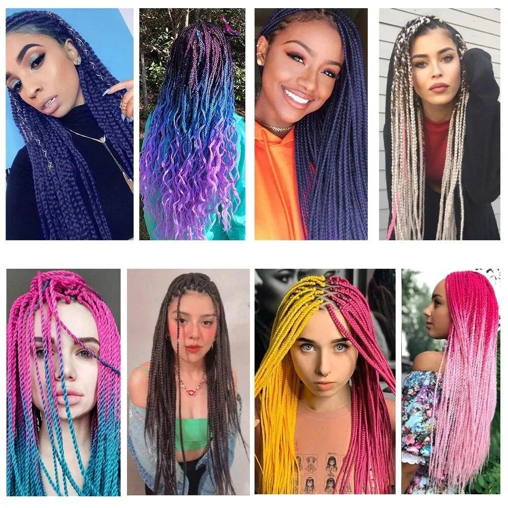 ALAN EATON 24 Inches Synthetic Rainbow Color Jumbo Braid Hair Extensions High Temperature Fiber Extensions For DIY Crochet Hair Braids