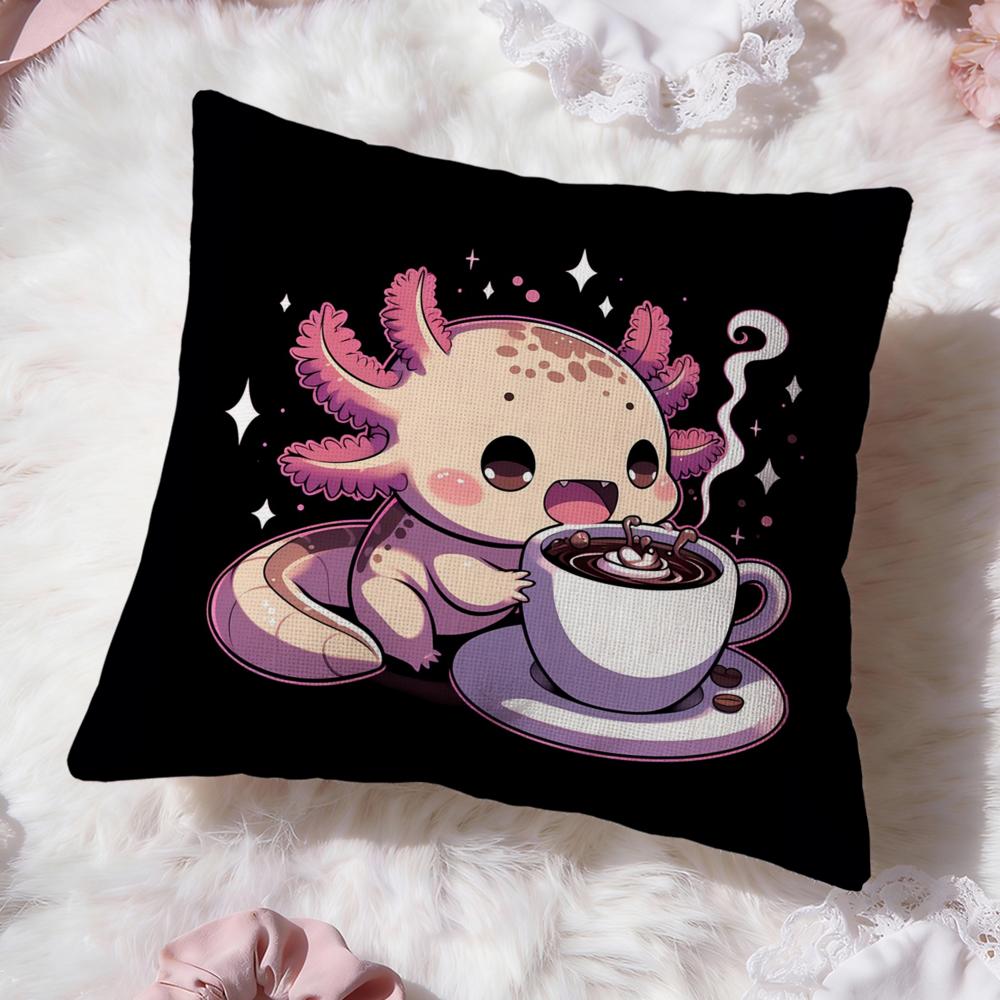 Cute Axolotl Cartoon Cushion Cover Premium Comfort Reversible Pillow Cove -Two In One Design for Any Room & Car Interior