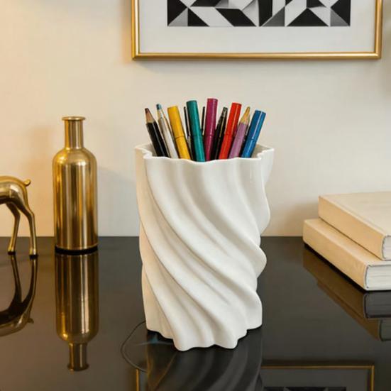 Soporte para Bolígrafos Impreso en 3D Soporte Moderno Espiral Retorcido Organizador de Escritorio 2 en 1 Florero para Decoración de Oficina Sala de Estar