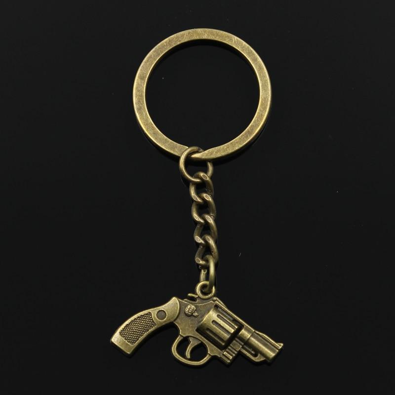 Fashion 30mm Key Ring Metal Key Chain Keychain Jewelry Antique Bronze Plated Pistol Revolver Gun 29x22mm Pendant