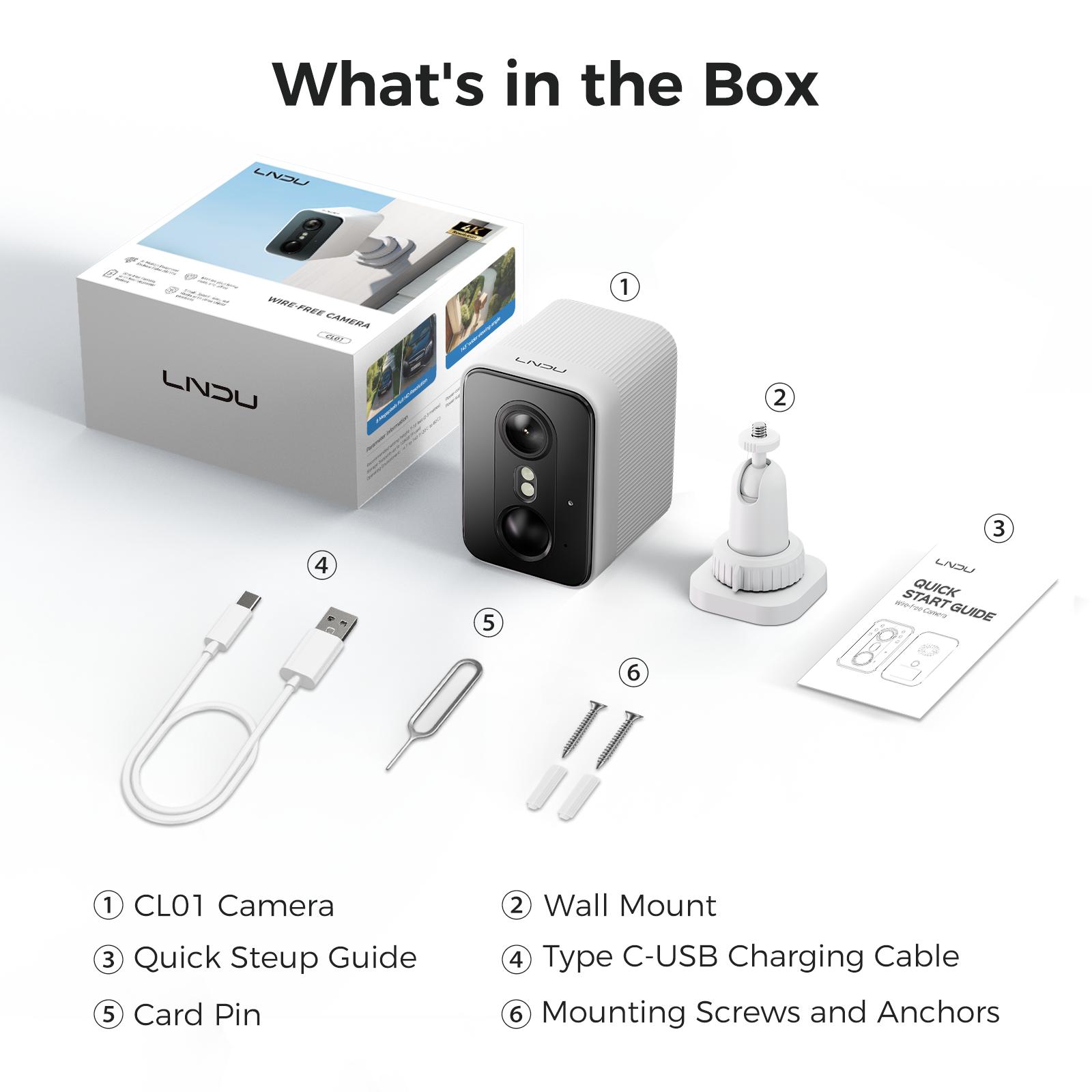 

LNDU 4K 8MP Бездротова вулична камера безпеки, Камера з живленням від акумулятора 2,4 г WiFi з водонепроникністю IP66, Повнокольоровий нічний режим, Виявлення руху