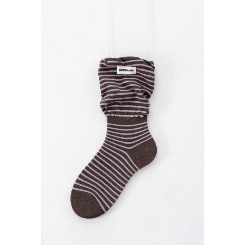Wide-mouthed Socks for Autumn and Winter, Flared Flared Striped Socks, Women's Fabric Label Pile Socks, Women's Loose Mid-calf Socks