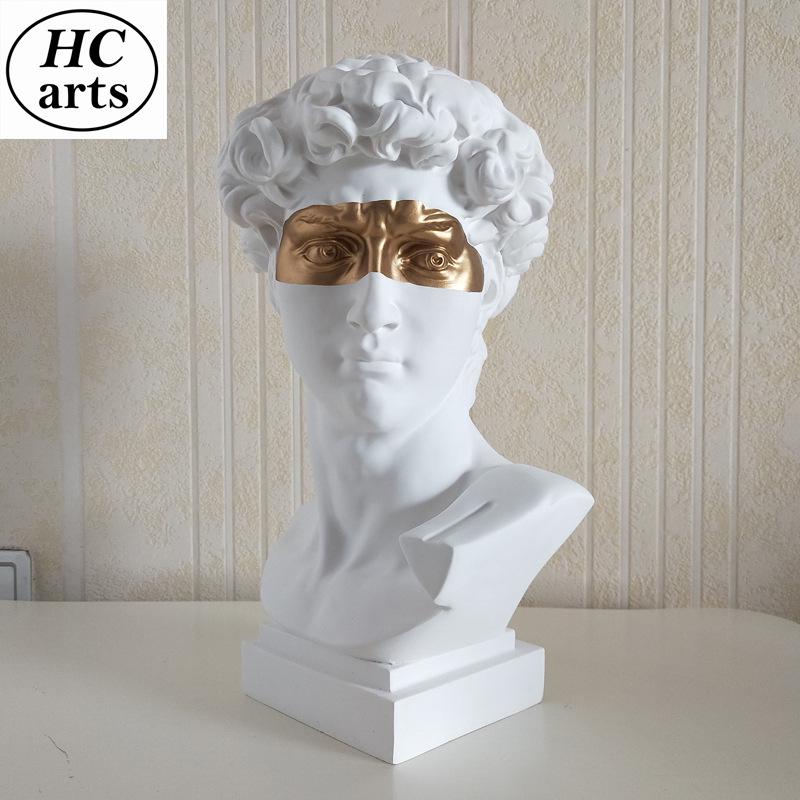 28cm Blindfolded David Resin Art Head, Plaster-Style European Desktop Sculpture Ornament