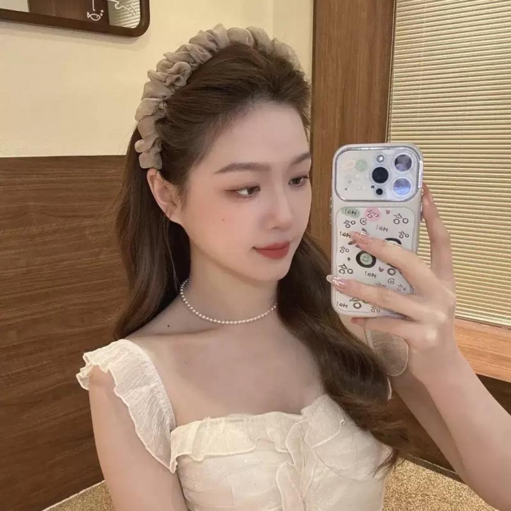 Lace Mesh Hair Hoop Solid Color Headwear Fashion Headband  Women