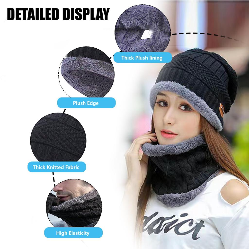 Outdoor Ski Hiking Set Thermal Beanie Scarf Men Women Winter Knit Stylish Cap Neck Warmer Cold Weather Solution