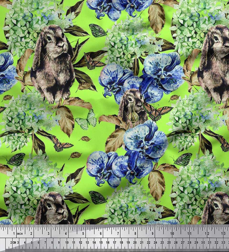 

Японська креп-атласна тканина Soimoi, кролик, бузок і братки, тканина з квітковим принтом на метр 42 дюйми 42 Inch Wide - Poly Crepe зелений