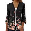 Women's Fashion Loose Casual Printed Seven-Part Sleeve Button Down Blouse Cardigan Top