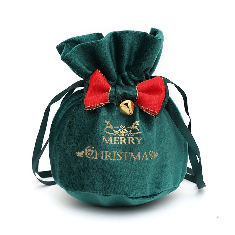 Cross-border Christmas Flannel Apple Drawstring Gift Bag with Bow - Cartoon Candy Bag for Kids