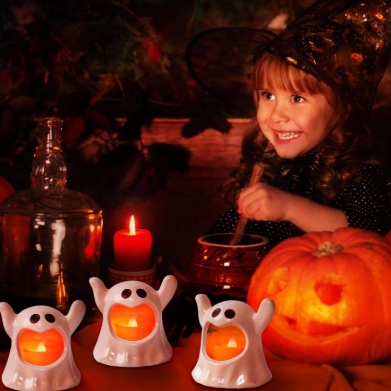 Halloween LED Electronic Candle Light Black White Modern Night Lamp Plastic Decoration for Creepy Atmosphere Halloween Ornament
