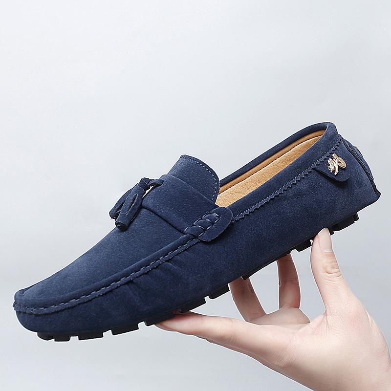 Fashion New Style Men Business Loafers Suede Leather Slip On Flats Handmade Casual Shoes Formal Wedding Driving Shoes Breath Moccasins