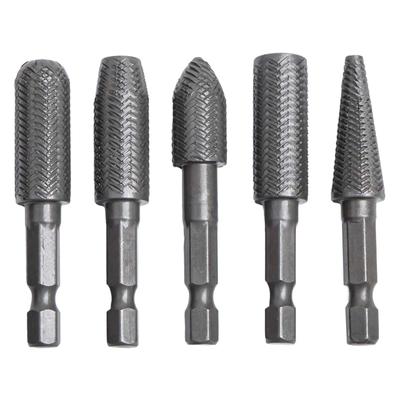 5Pcs Rotary Rasp File Set Steel File Hex Shank Carving Bit Cutter Rotary File For Metal Wood Grinding Woodworking Engraving Tool