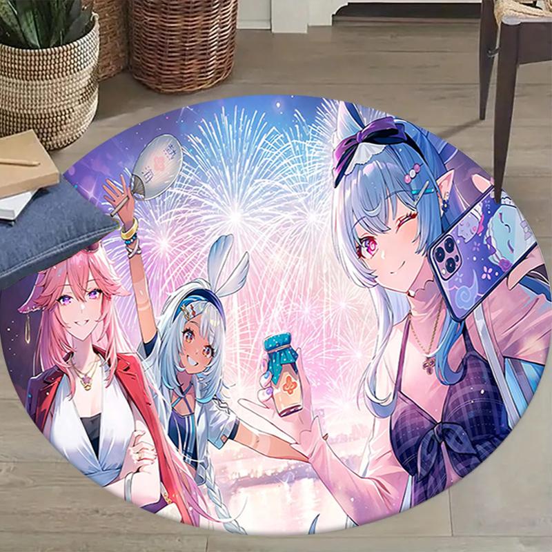 1Pc Galaxy Friends Adventure Flannel Round Rug Soft Non Slip Circular Office Carpet Floor Mat Bedroom Living Room Xmas Gift S1799