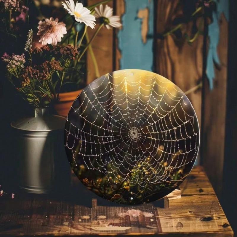 Sparkling Spider Web Metal Wall Art Decor for Home Garage Cat Cafe