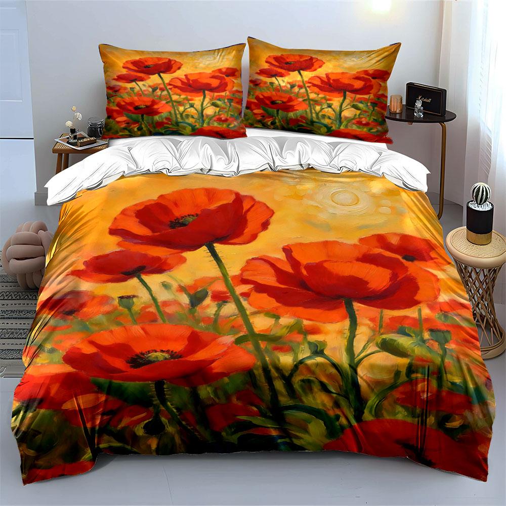 Bright red poppy flowers. Bedding sets Duvet cover sets Duvet covers Pillowcases(1* Duvet Cover 2* Pillowcases without duvet insert)