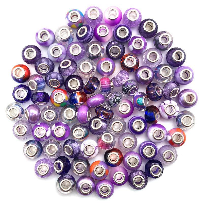 Sortierte Panjia-Stil Großlochperlen (10 Stück): Gelb, Grün, Rosa, Blau, Lila für DIY-Armbänder.