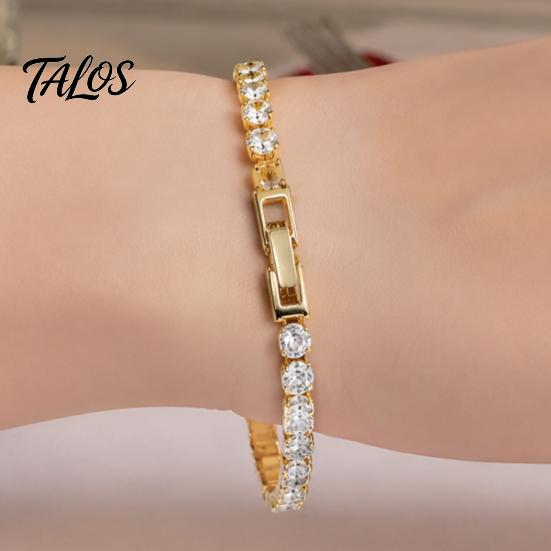 Shiny Faux Crystal Bracelet for Women, Silver/Golden Rhinestone Bangle Bracelet, Sparkling Skin Friendly Alloy Plated Cubic Zirconia with Secure Clasp