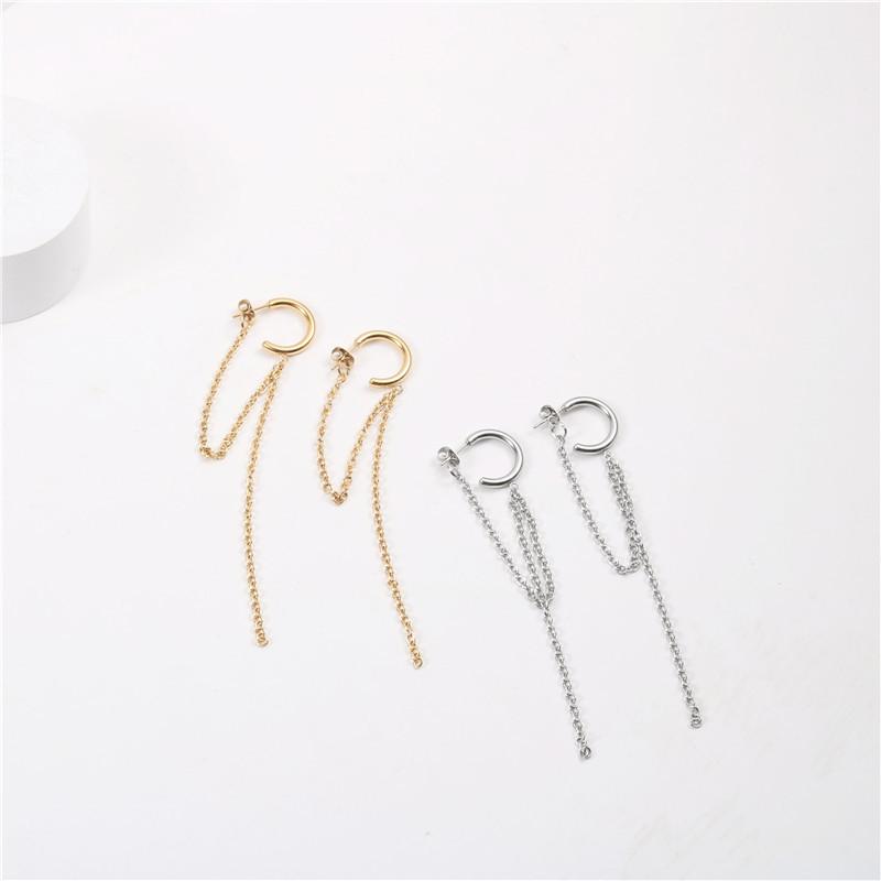 Fenny Waterproof Versatile Popular Chain Tassel Dangle C-shaped Hoop Earring No Fade Stainless Steel Ladies Jewelry