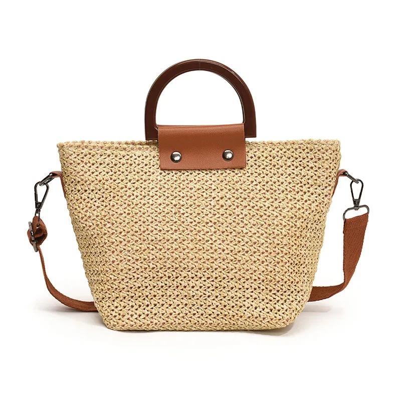 2025 Summer Weaving Straw Bags Casual Travel Beach Crossbody Bags Patchwork Top Handle Bags Beach Vacation Handbag