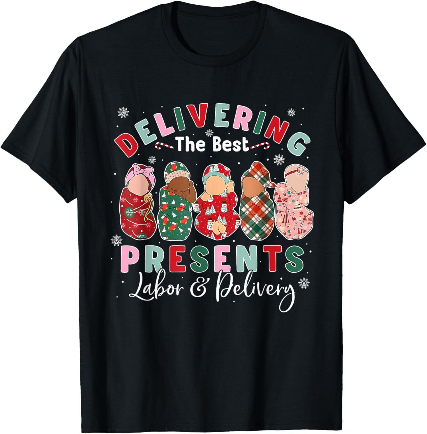 

Delivering The Best Presents Labor Delivery Nurse Christmas T-Shirt 4XL