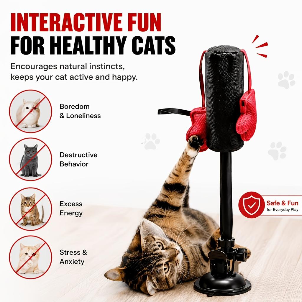 Suction Cup Cat Punching Bag Toy with 2pcs Boxing Gloves, Spring-Loaded Interactive Self-Play Cat Toy, Suitable for Indoor Cats and Kittens