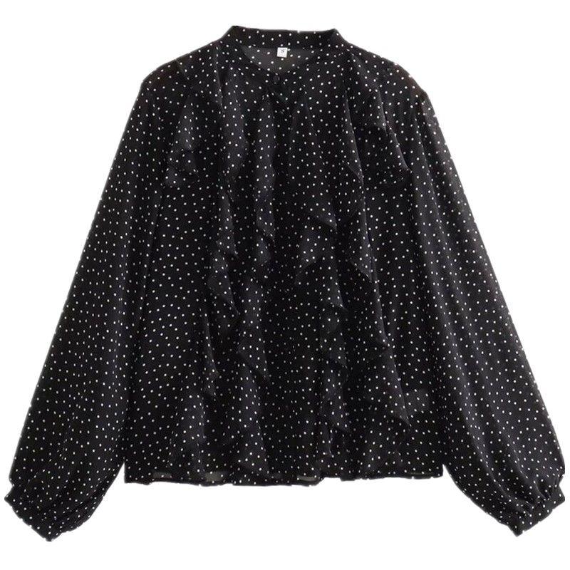 

Fashion Style 2023 Autumn New Women s Clothing Slim Looking Easiest for Match Laminated Decoration Polka Dot Shirt 8741232 084 Black S
