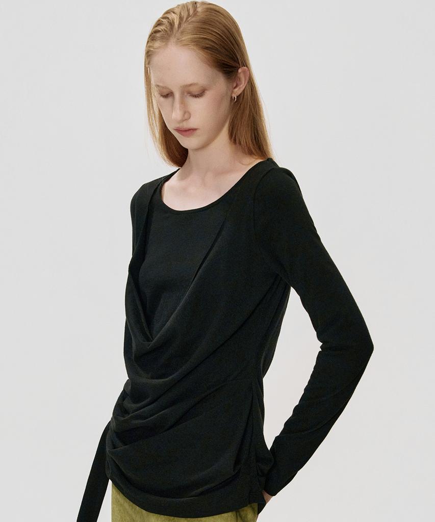 KIMZISU Deep Cowl T-Shirt_Black