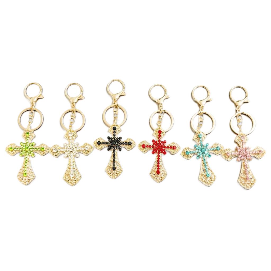 Micro-Paved Rhinestone Cross Metal Keychain: Hot Selling Car and Bag Charm Keyring