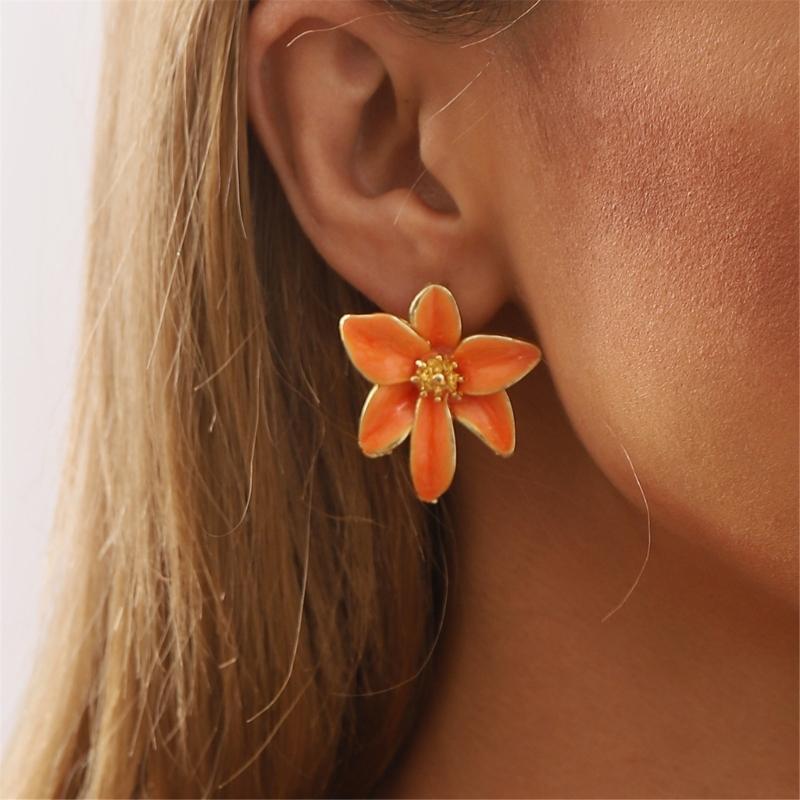 Handmade Floral Colorful Earrings Flower Earrings Stylish Enamel Flowers Drops Oil Earwear Jewelry Ornament for Women