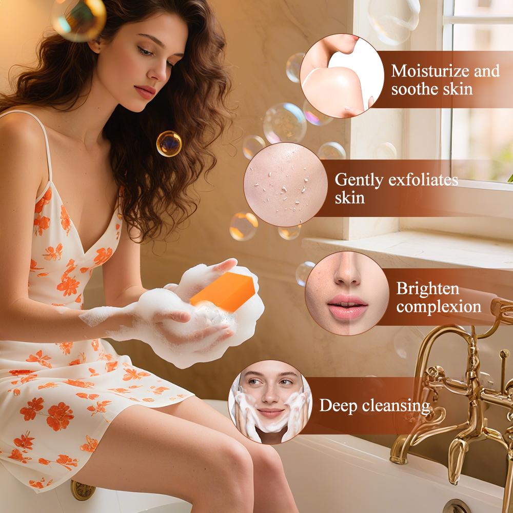 Kaki Reinigung Seifenstück mit Schaumnetz Körperpflege Gesichtswaschmittel Peeling Aufhellende Seife Frucht Handgemachte Duschseife