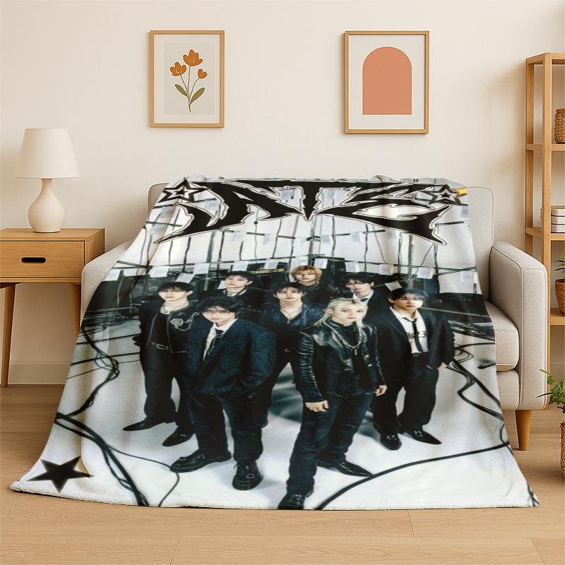 Kpop Stray Kids Music Star Flannel Blanket Soft Warm Throw Blanket for Bedroom Living Room Bed Travel Camping Picnic Gift