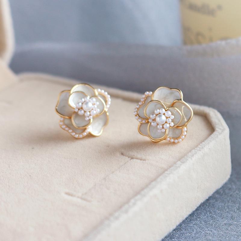 S925 Silver Needle Camellia Stud Earrings for Women - High-End Luxury Design
