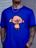 Bright Red Unisexs Cotton Crew Neck Tshirt Humorous Blush Pink Pig Cartoon Art Loose Summer Teen Daily Street Short Sleeve Outfit