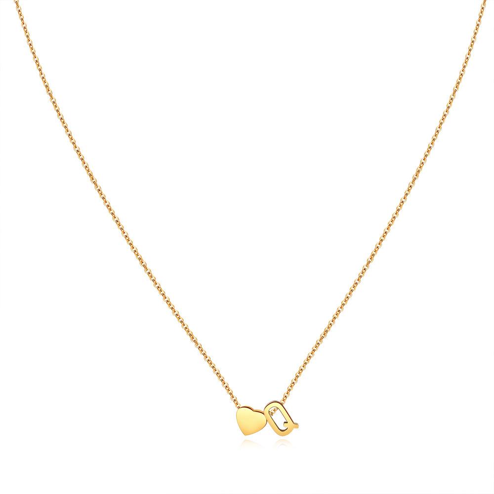14K Gold Plated Stainless Steel A-Z Heart Initial Necklace Gold Silver Personalized Clavicle Gift for Women Unisex