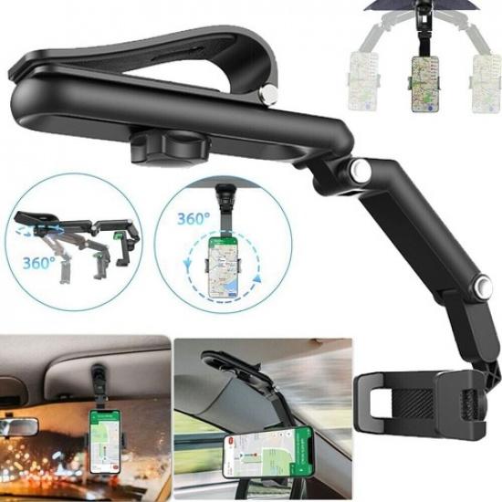 Sun Visor Phone Holder 360° Rotatable Rearview Car Mount Universal Clip Stand
