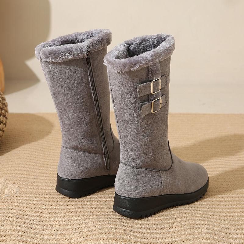 

Зимние женские черные ботинки до середины голени, классические ботинки на низком каблуке, танкетке, с боковой молнией, длинные ботинки для активного отдыха, снегоступы с плюшевой подкладкой 38