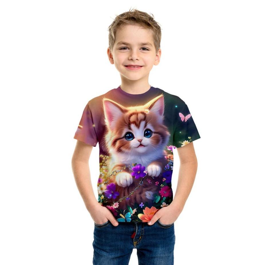 Kinder T-Shirts O-Ausschnitt Tops Polyester Freizeit Sportbekleidung Bequeme T-Shirts Kurzarm 3D Druck T-Shirt