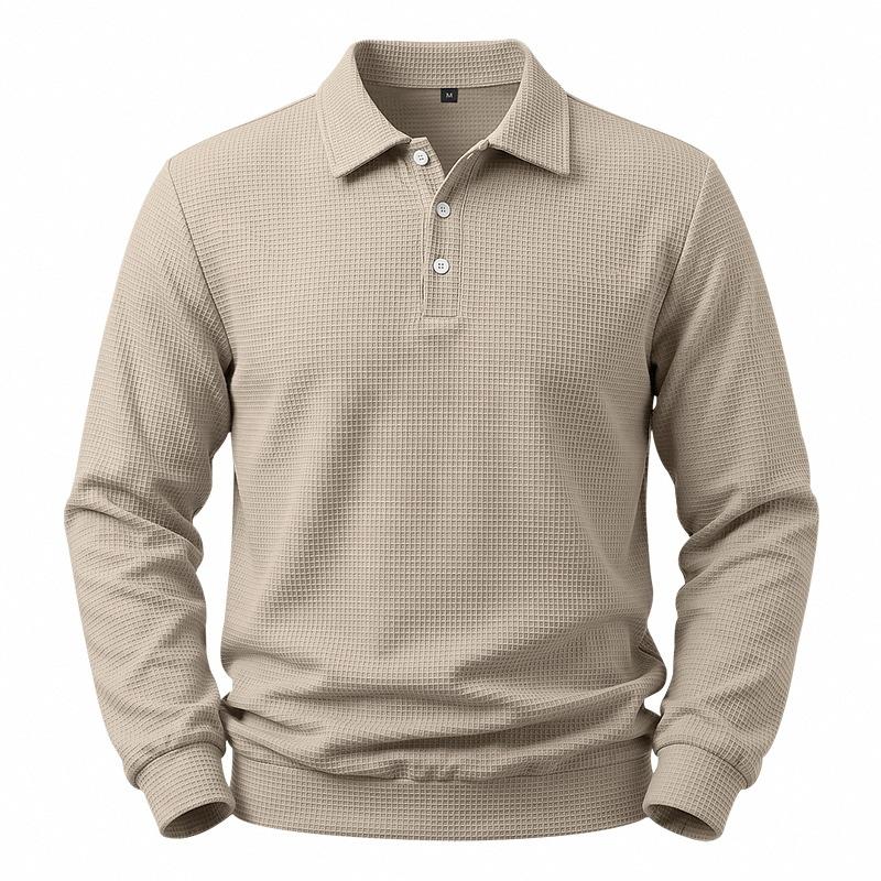 Men S Long Sleeve Waffle Knit Polo Shirt Loose Fit