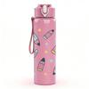 1PC Pen Pencil Stationery Doodle Pattern 750ml Color Plastic Sports Water Bottle Leakproof Flip Straw Lid Suitable for Sports Office Home Use