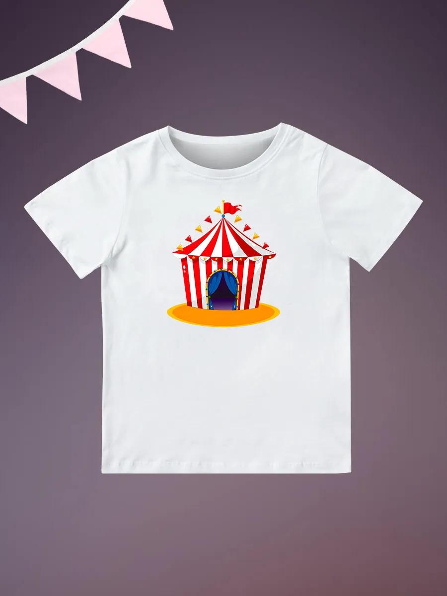 Round Neck Printed Pattern Pullover Short Sleeve Kids Tops Circus 100