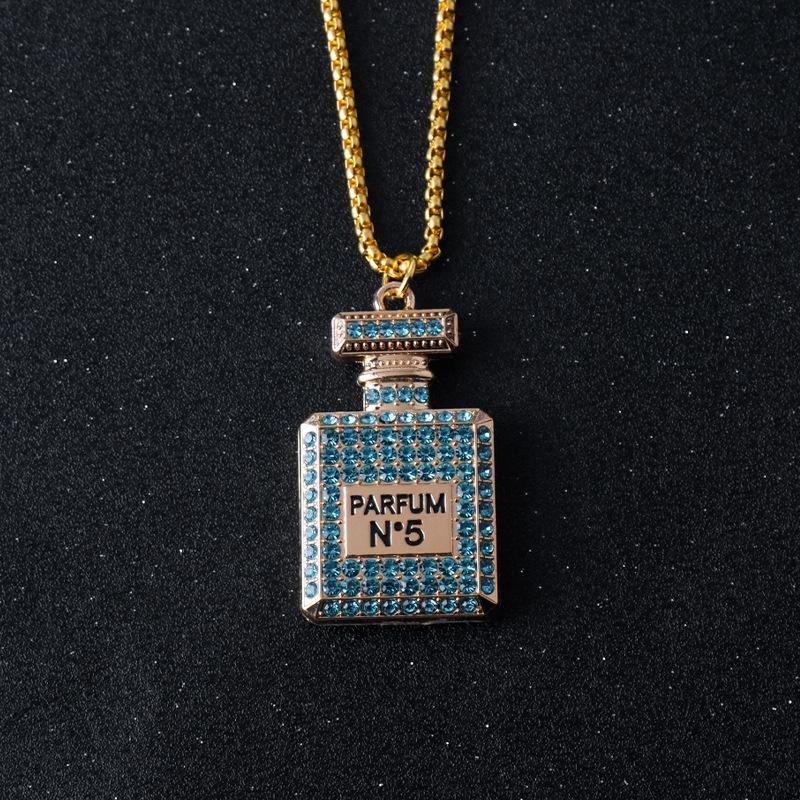 Exquisite Rhinestone-Inlaid Perfume Bottle Pendant Necklace & Car Keychain