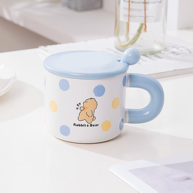 Creative Cartoon Ceramic Cup Cute Animal Mug with Lid Spoon Couple Water Cup Valentine's Day Cup Coffee Cup