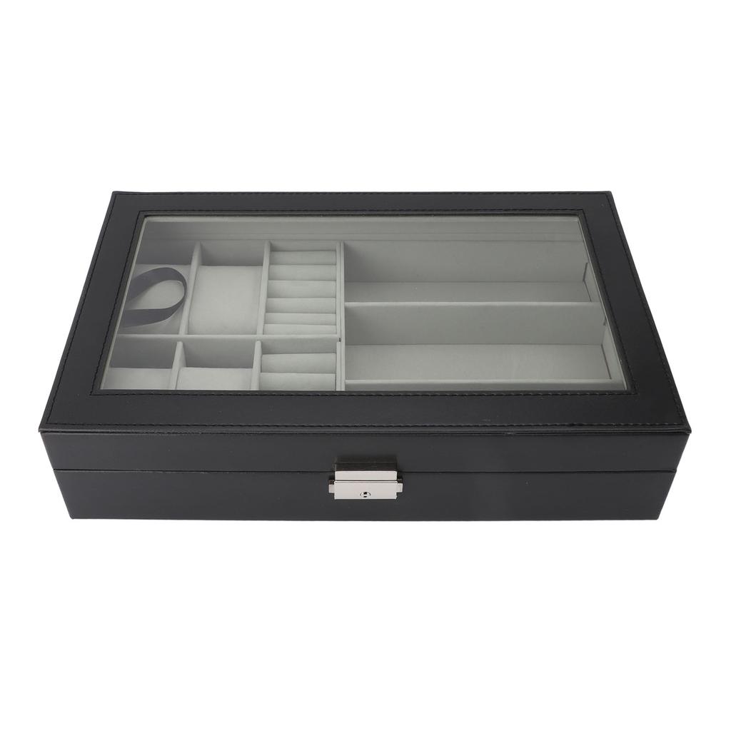 Watch Storage Box Waterproof Dustproof 4 Slots 3 Glasses Compartments Ring Layer Watch Case Organizer for Jewelry