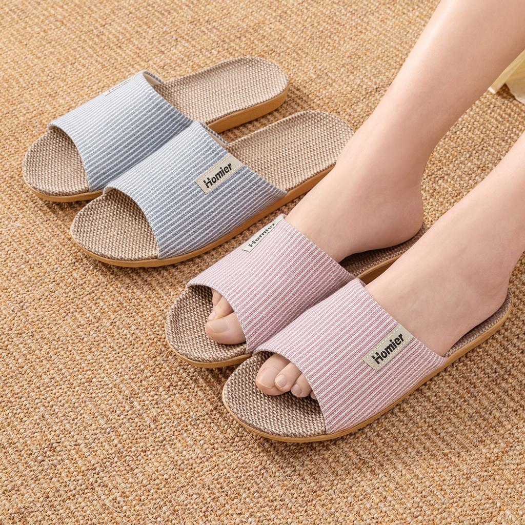 Linen Women Home Slippers Flat Lightweight Indoor Slides Cloud Comfortable Non-slip Slippers Breathable Soft Men Living Room Slippers