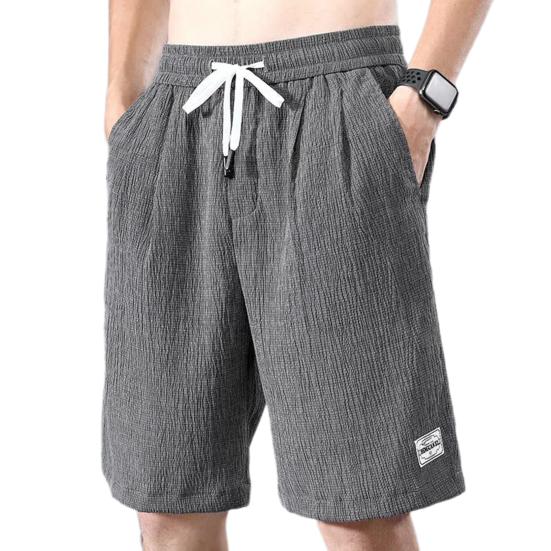 Men Summer Athletic Shorts Mid-rise Elastic Drawstring Waist Shorts Pockets Wide Leg Running Shorts Solid Color Thin Quick Drying Ice Silk Shorts
