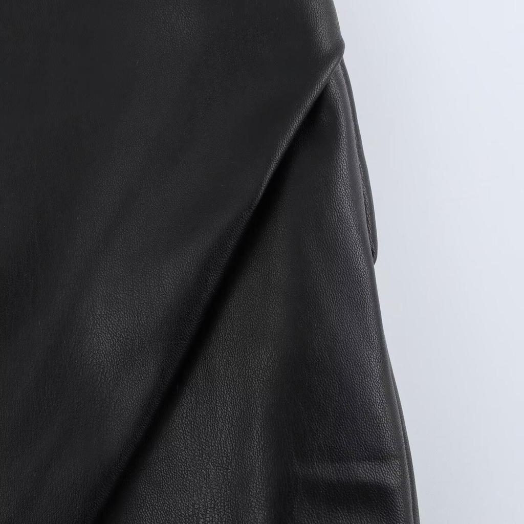 Women's Slim-Fit Asymmetrical Faux Leather High-Waisted Skirt Shorts - Spring 2025